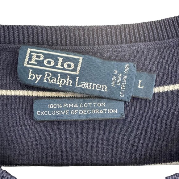 Polo Ralph Lauren Men's Blue Striped Long Sleeve Knitted Sweater Size L - Picture 7 of 7